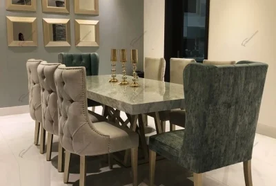 Luxury dining table and chairs set.